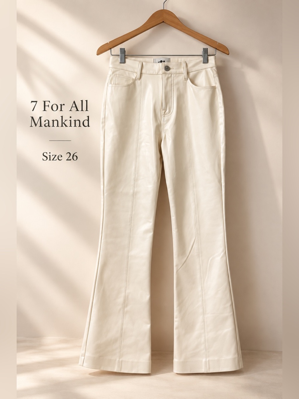 7 For All Mankind Ivory Faux Leather Bootcut Pants Size 26